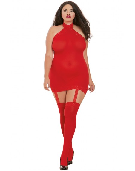 Fournisseur lingerie Bodystocking rouge grande taille effet guêpière avec dentelle