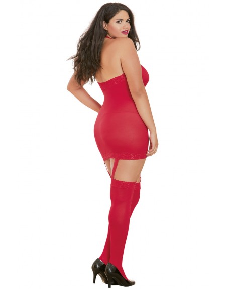 Fournisseur lingerie Bodystocking rouge grande taille effet guêpière avec dentelle