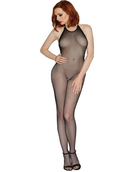 Grossiste Dreamgirl Bodystocking résille noir dos nu entre-jambes ouvert