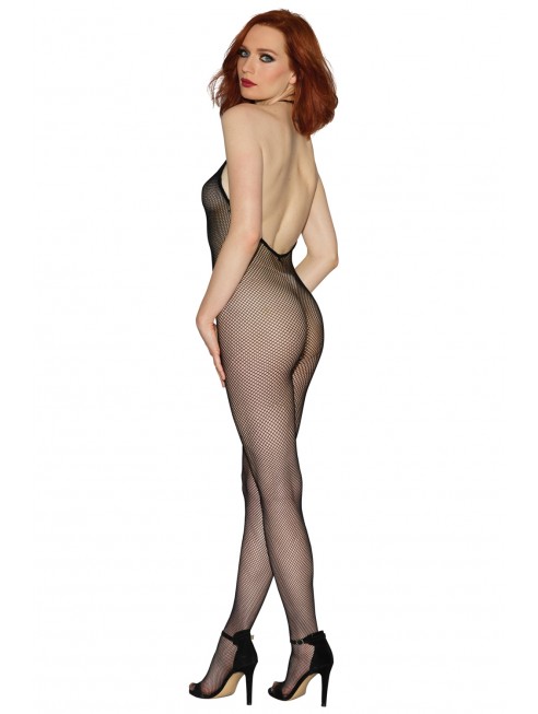 Grossiste Dreamgirl Bodystocking résille noir dos nu entre-jambes ouvert