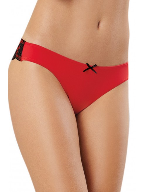 Grossiste lingerie Tanga uni rouge et dentelle noire