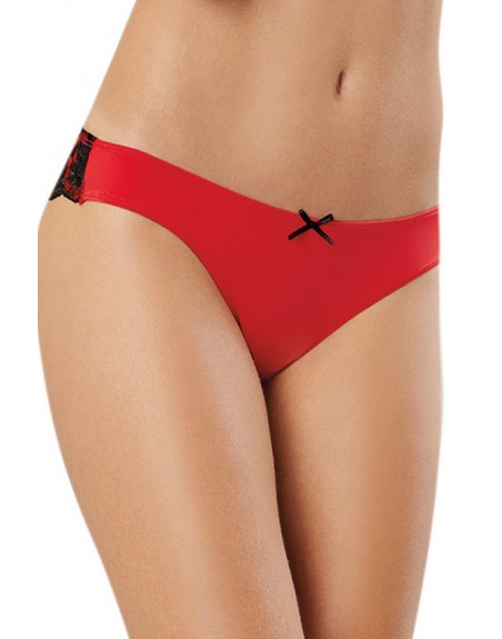 Grossiste lingerie Tanga uni rouge et dentelle noire