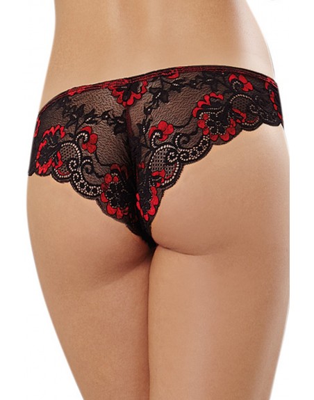 Grossiste lingerie Tanga uni rouge et dentelle noire