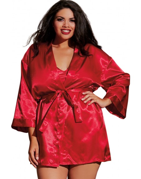 Fournisseur lingerie Nuisette grande taille rouge avec peignoir satinés