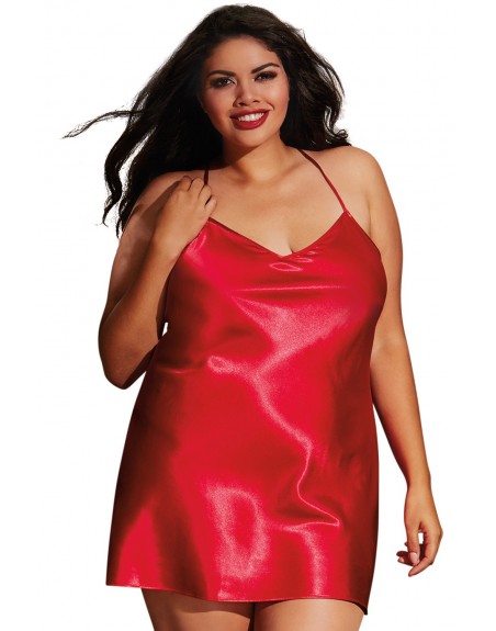 Fournisseur lingerie Nuisette grande taille rouge avec peignoir satinés