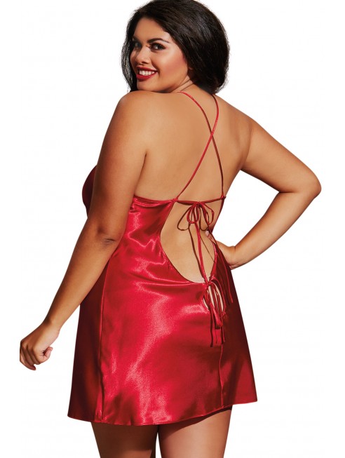 Fournisseur lingerie Nuisette grande taille rouge avec peignoir satinés