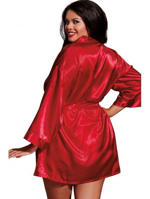 Fournisseur lingerie Nuisette grande taille rouge avec peignoir satinés