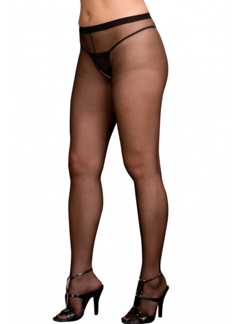 Grossiste Dreamgirl Collant noir grande taille nylon ouverture à l'entre-jambes et sur les fesses