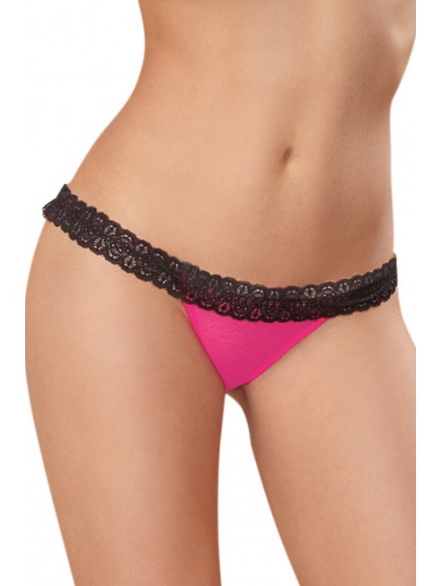 Fournisseur Tanga rose ouverture coeur et dentelle noire