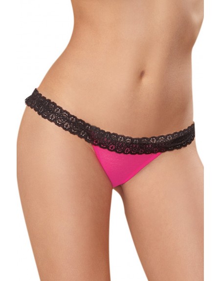 Fournisseur Tanga rose ouverture coeur et dentelle noire