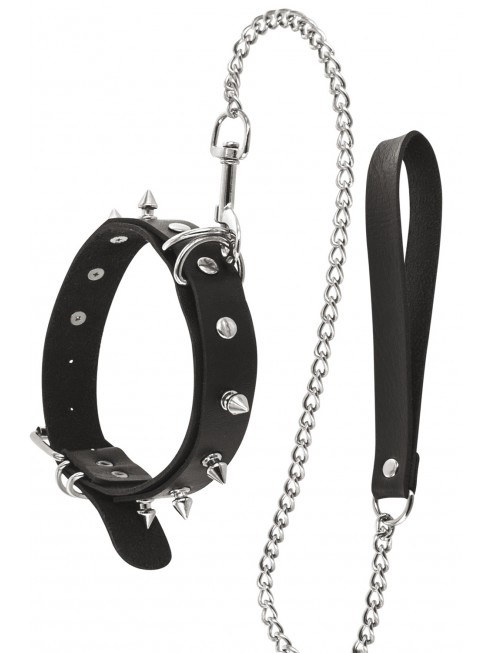 Fournisseur Fetish Tentation Collier fétichiste avec anneaux pointes et laisse métallique