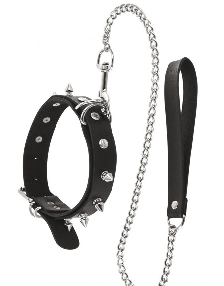 Fournisseur Fetish Tentation Collier fétichiste avec anneaux pointes et laisse métallique