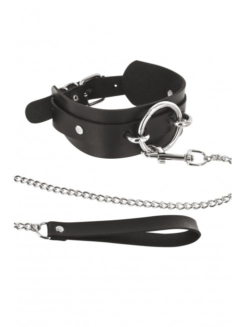 Grossiste Fetish Tentation Collier fétichiste large anneau métal et laisse