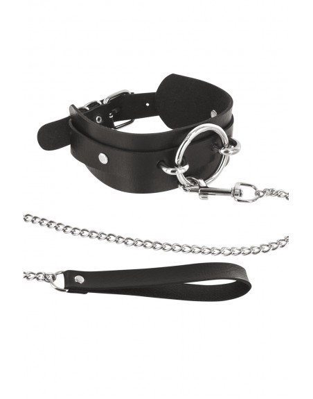 Grossiste Fetish Tentation Collier fétichiste large anneau métal et laisse