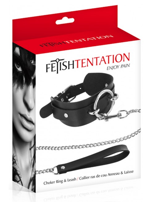 Grossiste Fetish Tentation Collier fétichiste large anneau métal et laisse