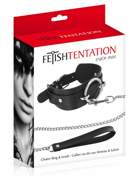 Grossiste Fetish Tentation Collier fétichiste large anneau métal et laisse