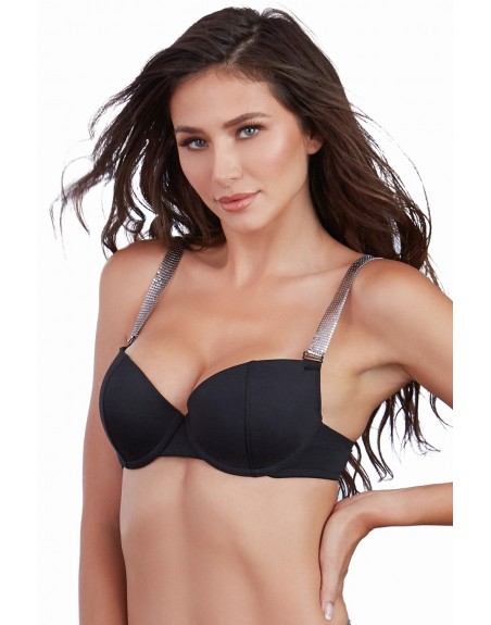 Soutien-gorge push-up coqué avec bretelles brillantes