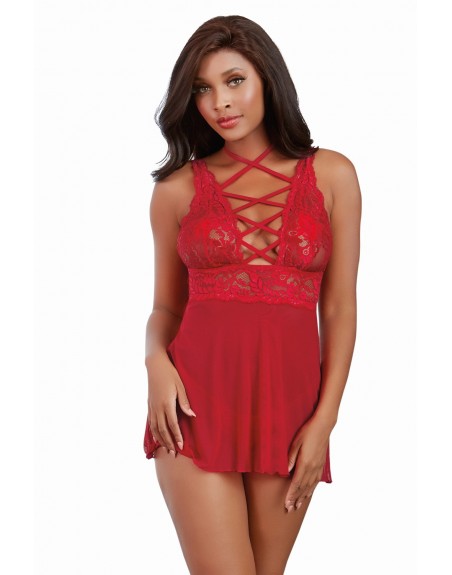 Nuisette rouge avec ornements et culotte assortie