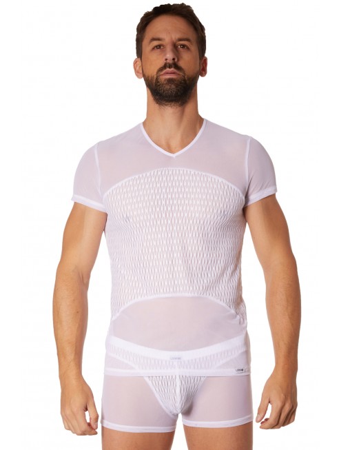 Grossiste lingerie homme T-shirt blanc maille et motifs