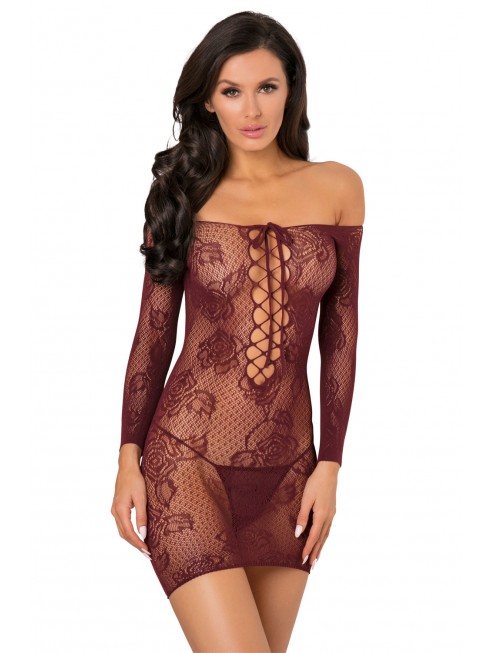 Fournisseur dropshipping Nuisette bordeaux fine résille manches 3/4