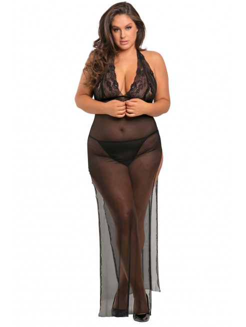 Dropshipping Nuisette longue grande taille fendue transparente