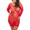 Grossiste Nuisette grande taille rouge fine résille manches 3/4