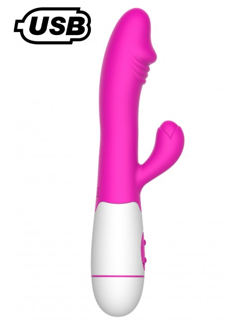 Vibromasseur rabbit USB rose avec gland 30 programmes