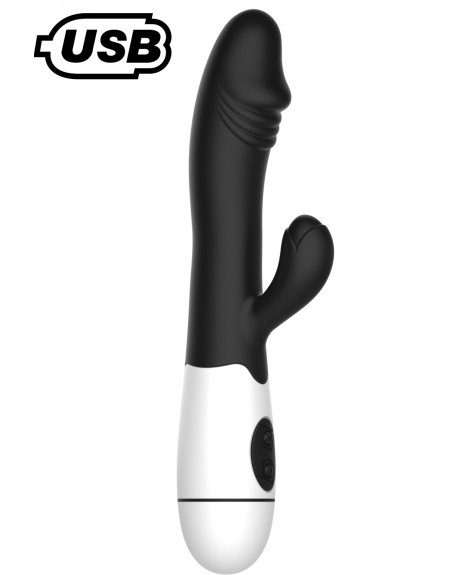 Vibromasseur rabbit USB noir avec gland 30 programmes