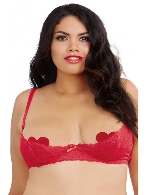 Soutien-gorge rouge grande taille demi-bonnets seins nus avec armatures