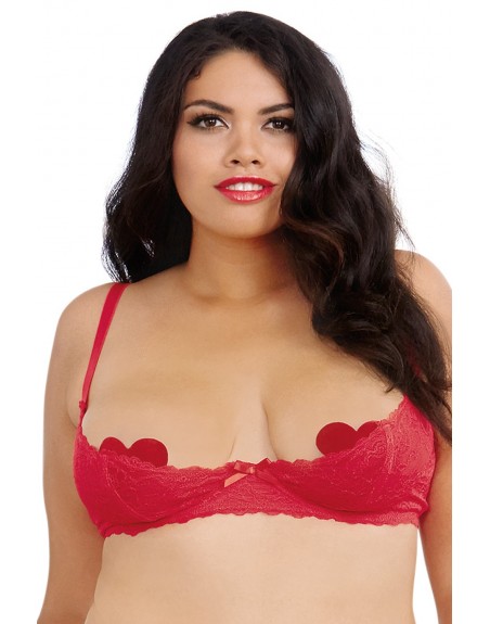 Soutien-gorge rouge grande taille demi-bonnets seins nus avec armatures