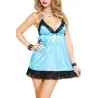 Nuisette turquoise satinée dentelle noire