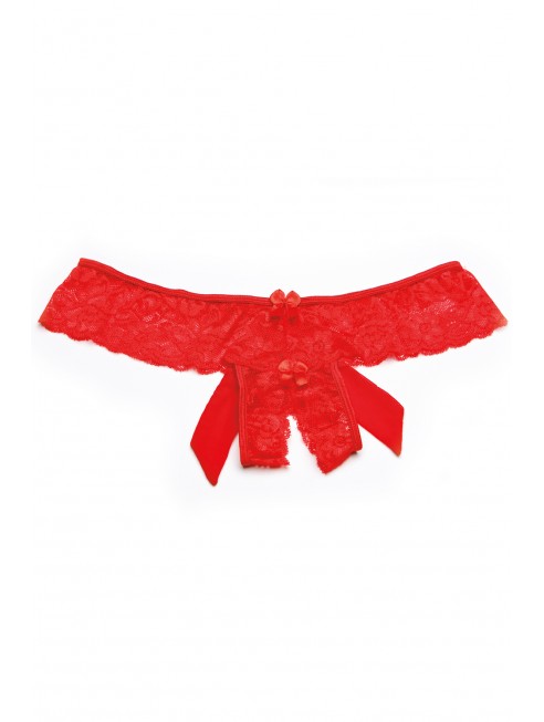 Tanga string rouge en dentelle avec noeud arrière