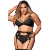 Ensemble 3 pièces noir grande taille  soutien-gorge string porte-jarretelles