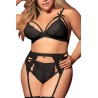 Ensemble 3 pièces noir grande taille  soutien-gorge string porte-jarretelles