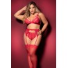 Ensemble 3 pièces rouge grande taille  soutien-gorge string porte-jarretelles