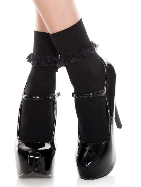 Socquettes noires avec volant de dentelle