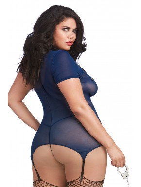Costume sexy grande taille de policière en fine résille et menottes - DG11855XCOS