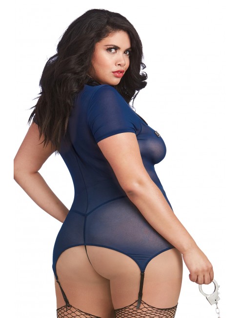 Costume sexy grande taille de policière en fine résille et menottes