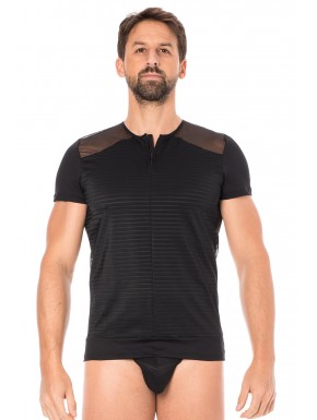 T-shirt noir rayé opaque et transparent