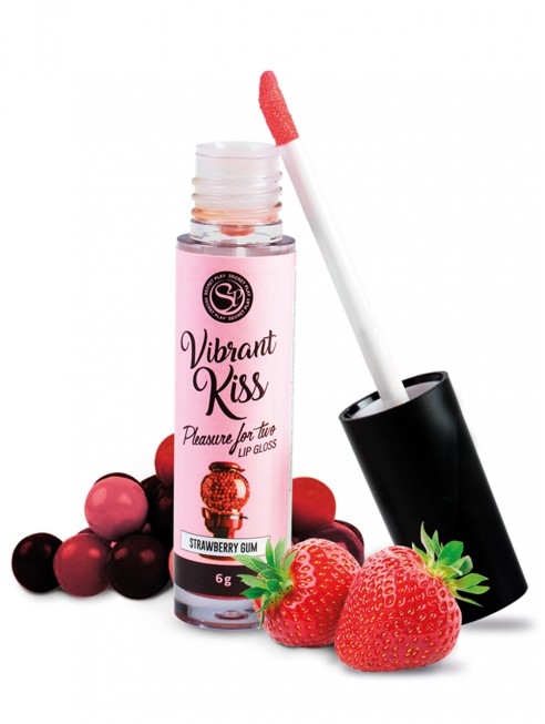 Gloss sexe oral vibrant gum à la fraise comestible