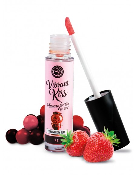 Gloss sexe oral vibrant gum à la fraise comestible