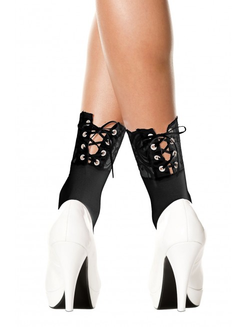 Chaussettes noires dentelle à l'avant et lacées à l'arrière - MH548BLK