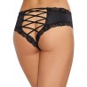 Grossiste dropshipping Tanga noir satiné bordures dentelle ajouré sur les fesses