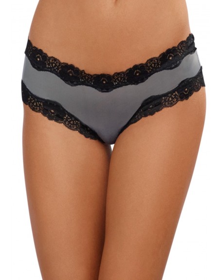 Grossiste Dreamgirl Tanga gris satiné bordures dentelle ajouré sur les fesses