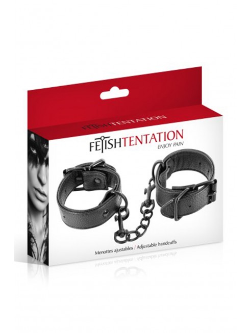 Menottes simili cuir noir ajustables Fetish Tentation - CC570407