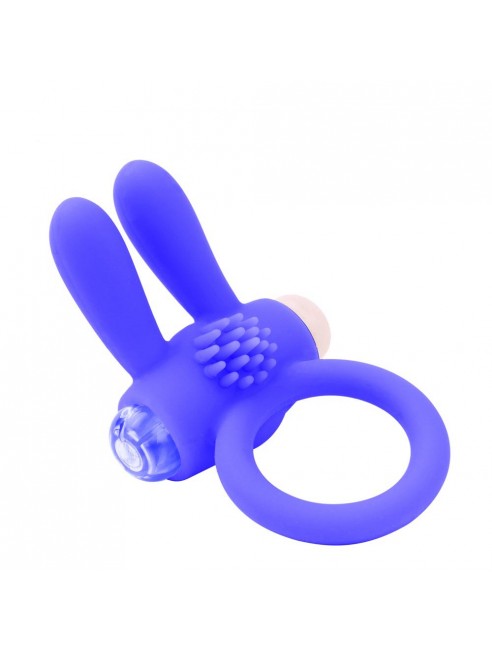 Anneau vibrant silicone bleu avec oreilles de lapin - COR-003BLU