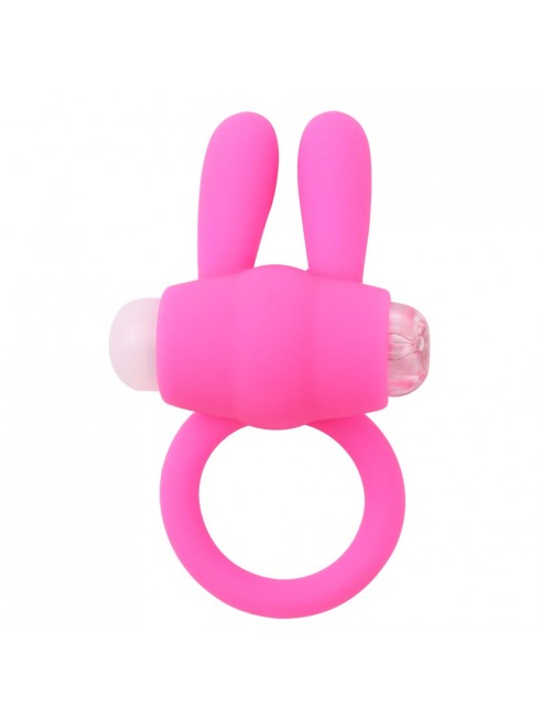 Anneau vibrant silicone rose avec oreilles de lapin - COR-003PNK