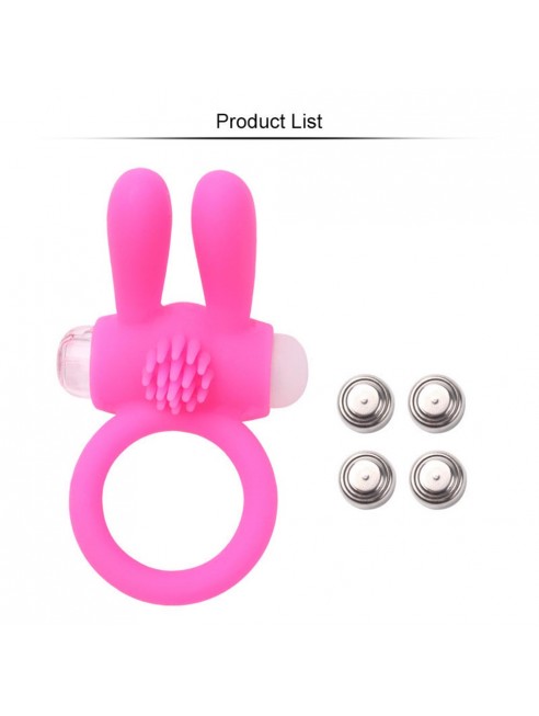 Anneau vibrant silicone rose avec oreilles de lapin - COR-003PNK