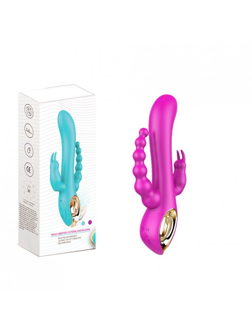 Vibromasseur Rabbit  rose  avec chapelet vibrant - TOZ-024BPNK