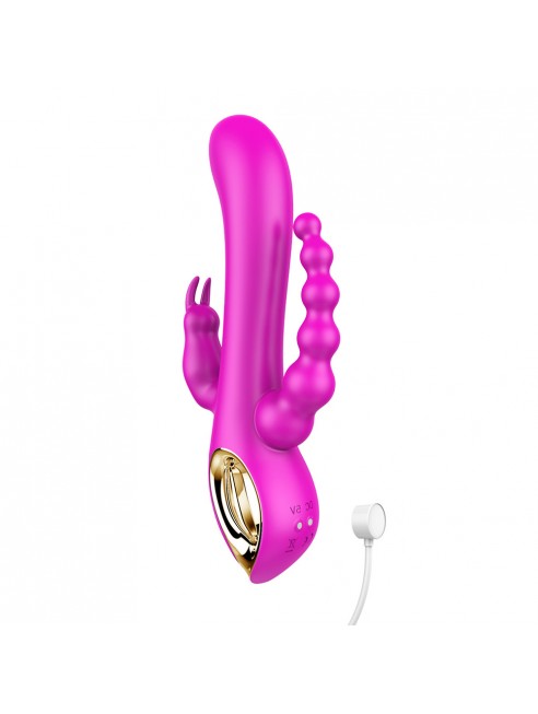 Vibromasseur Rabbit  rose  avec chapelet vibrant - TOZ-024BPNK